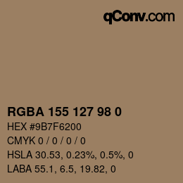 Color code: RGBA 155 127 98 0 | qconv.com
