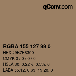 Color code: RGBA 155 127 99 0 | qconv.com