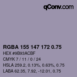 颜色代码: RGBA 155 147 172 0.75 | qconv.com