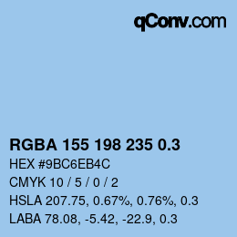 颜色代码: RGBA 155 198 235 0.3 | qconv.com