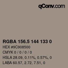 Color code: RGBA 156.5 144 133 0 | qconv.com