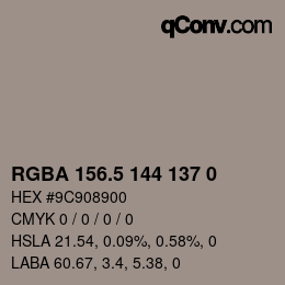Código de color: RGBA 156.5 144 137 0 | qconv.com