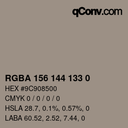 Color code: RGBA 156 144 133 0 | qconv.com