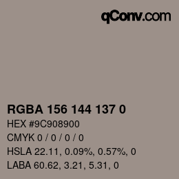 颜色代码: RGBA 156 144 137 0 | qconv.com