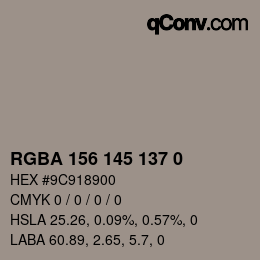 颜色代码: RGBA 156 145 137 0 | qconv.com