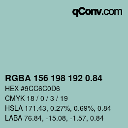 Código de color: RGBA 156 198 192 0.84 | qconv.com