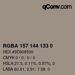 Color code: RGBA 157 144 133 0 | qconv.com