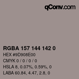Color code: RGBA 157 144 142 0 | qconv.com