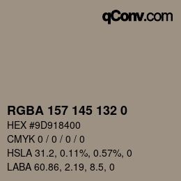 Color code: RGBA 157 145 132 0 | qconv.com