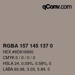 Color code: RGBA 157 145 137 0 | qconv.com