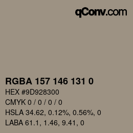 Color code: RGBA 157 146 131 0 | qconv.com