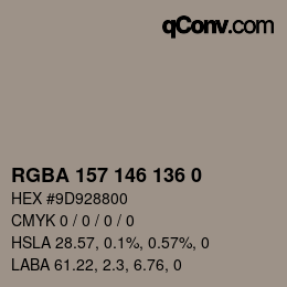 Color code: RGBA 157 146 136 0 | qconv.com