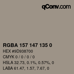 Color code: RGBA 157 147 135 0 | qconv.com