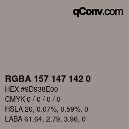 Color code: RGBA 157 147 142 0 | qconv.com
