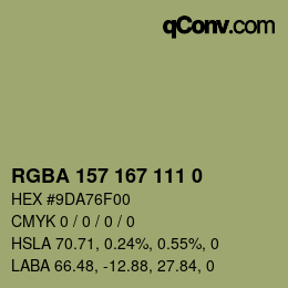 Color code: RGBA 157 167 111 0 | qconv.com