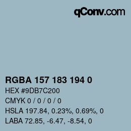 Color code: RGBA 157 183 194 0 | qconv.com