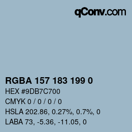 Color code: RGBA 157 183 199 0 | qconv.com