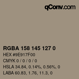 Color code: RGBA 158 145 127 0 | qconv.com