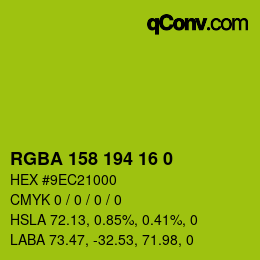 Farbcode: RGBA 158 194 16 0 | qconv.com