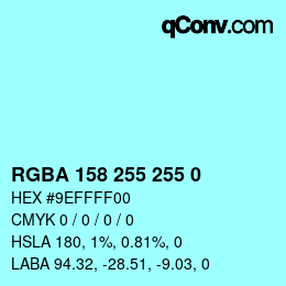 Color code: RGBA 158 255 255 0 | qconv.com