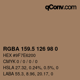 Color code: RGBA 159.5 126 98 0 | qconv.com