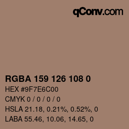 Color code: RGBA 159 126 108 0 | qconv.com