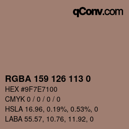 Color code: RGBA 159 126 113 0 | qconv.com
