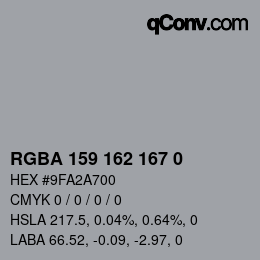 颜色代码: RGBA 159 162 167 0 | qconv.com