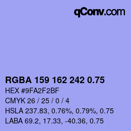 颜色代码: RGBA 159 162 242 0.75 | qconv.com