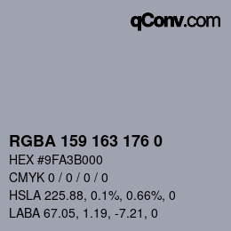 Color code: RGBA 159 163 176 0 | qconv.com
