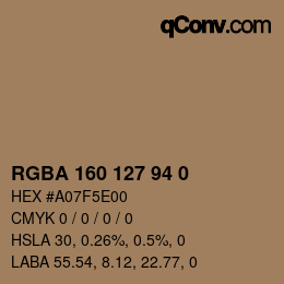 Color code: RGBA 160 127 94 0 | qconv.com