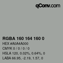 Color code: RGBA 160 164 160 0 | qconv.com