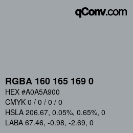 Color code: RGBA 160 165 169 0 | qconv.com