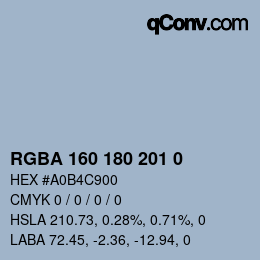 颜色代码: RGBA 160 180 201 0 | qconv.com
