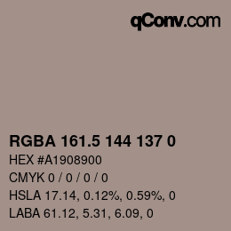 Color code: RGBA 161.5 144 137 0 | qconv.com
