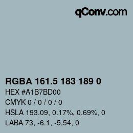 Color code: RGBA 161.5 183 189 0 | qconv.com