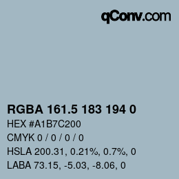 Color code: RGBA 161.5 183 194 0 | qconv.com
