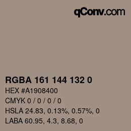 Color code: RGBA 161 144 132 0 | qconv.com