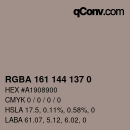 Color code: RGBA 161 144 137 0 | qconv.com