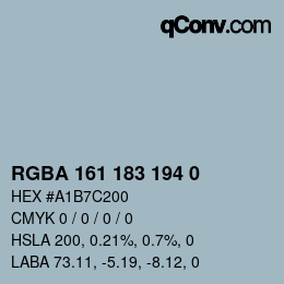 Color code: RGBA 161 183 194 0 | qconv.com