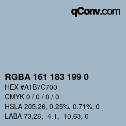Color code: RGBA 161 183 199 0 | qconv.com