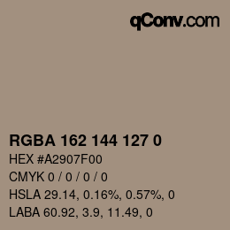 Color code: RGBA 162 144 127 0 | qconv.com