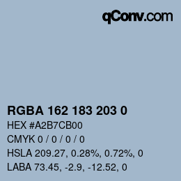 Color code: RGBA 162 183 203 0 | qconv.com