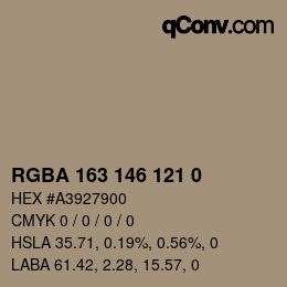 Color code: RGBA 163 146 121 0 | qconv.com