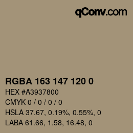Color code: RGBA 163 147 120 0 | qconv.com