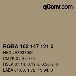 Color code: RGBA 163 147 121 0 | qconv.com