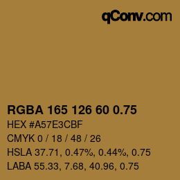 颜色代码: RGBA 165 126 60 0.75 | qconv.com