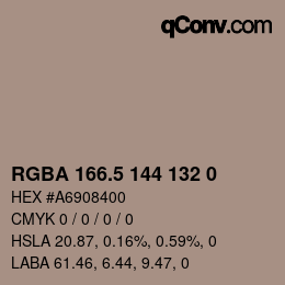 Farbcode: RGBA 166.5 144 132 0 | qconv.com