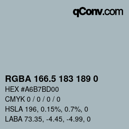 Color code: RGBA 166.5 183 189 0 | qconv.com