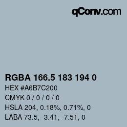 Color code: RGBA 166.5 183 194 0 | qconv.com